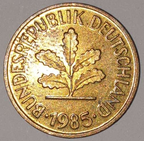 1985 D - 5 PFENNIG - FIVE PFENNIG - GERMANY - FEDERAL REPUBLIC - (Brass Clad Steel)